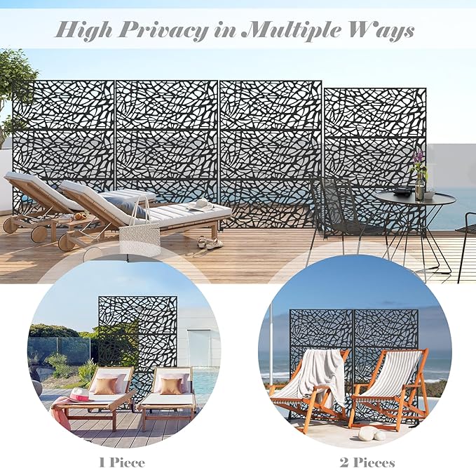Domi Metal Privacy Screens and Panels with Free Standing, Freestanding Outdoor Indoor Privacy Screen, Decorative Privacy Screen for Balcony Patio Garden, Room Divider, Mesh Shape