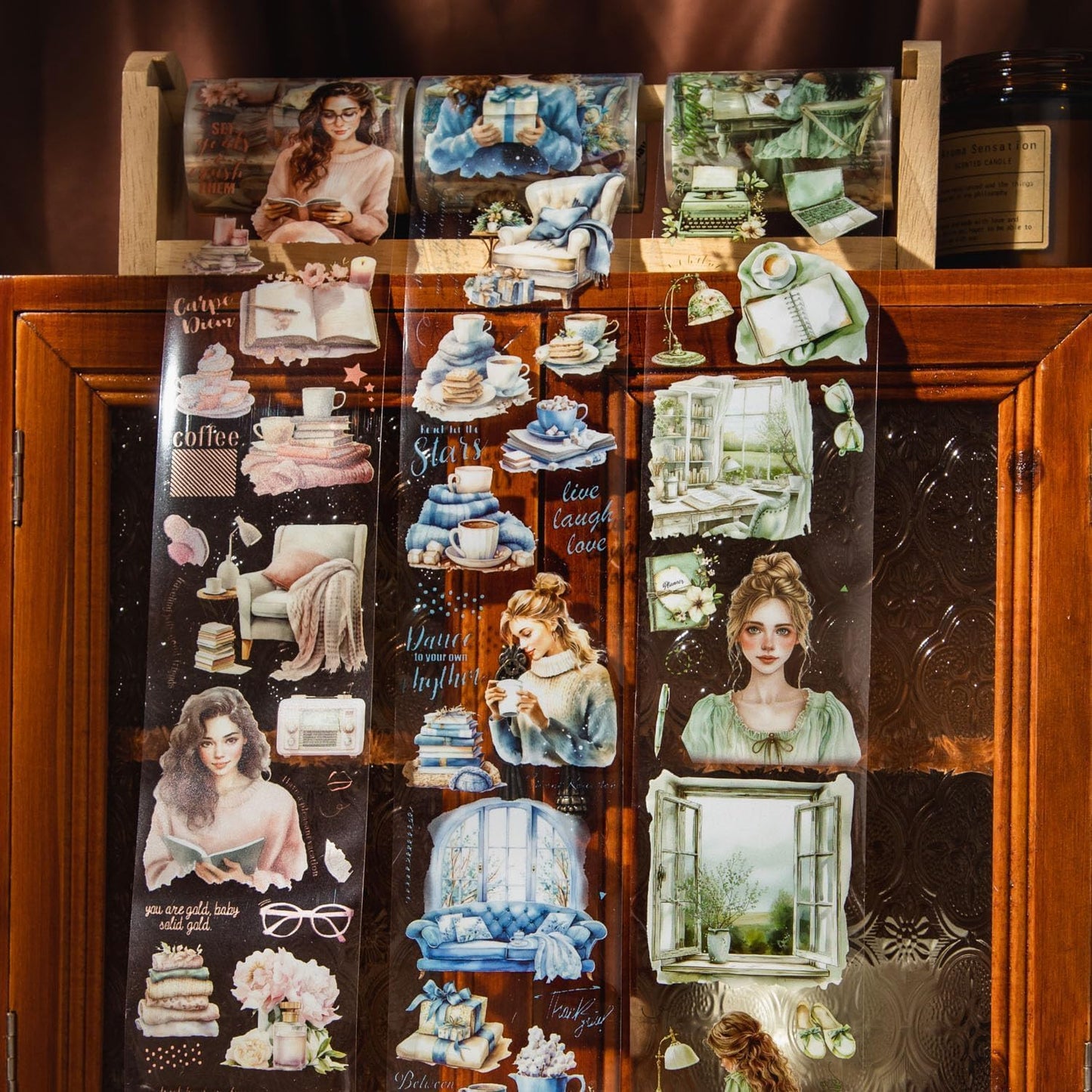 6 Rolls PET Tape Set for Junk Journal,Reading Theme Scrapbook Tape Stickers for Journaling Supplies,Scrapbook Supplies,Album,DIY Craft(Reading)