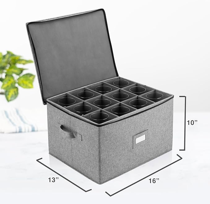 Hard Shell China Storage for Wine Glass - 16" x 13" x 10"H - Stackable with Fully Padded Interior