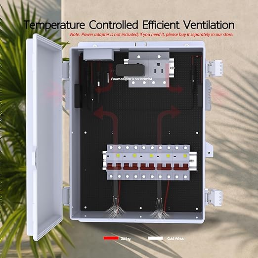 Outdoor Electrical Box, Waterproof Electrical Junction Box IP65 ABS Plastic Enclosure with Fan & Thermostat, Mounting Plate and Hinged Lid (15.7" H x 11" L x 5.9" W)