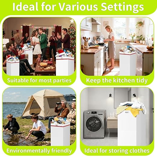 30 Gallon Disposable Trash Cans for Parties, 2 Pack Extra Large Portable Trash Can White Pop Up Trash Cans Bin, Recycle Collapsible Garbage Can Bins for Party Kitchen Camping Trash Can