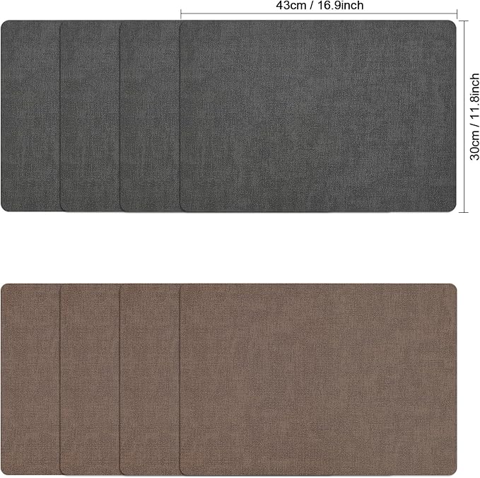 Myir JUN Placemats Dual Sided, Faux Leather Place Mats Set of 6 Indoor Placemat for Dining Table Outdoor Place Mat Square Non-Slip Washable Table Mats (Gray Brown, Set of 6)