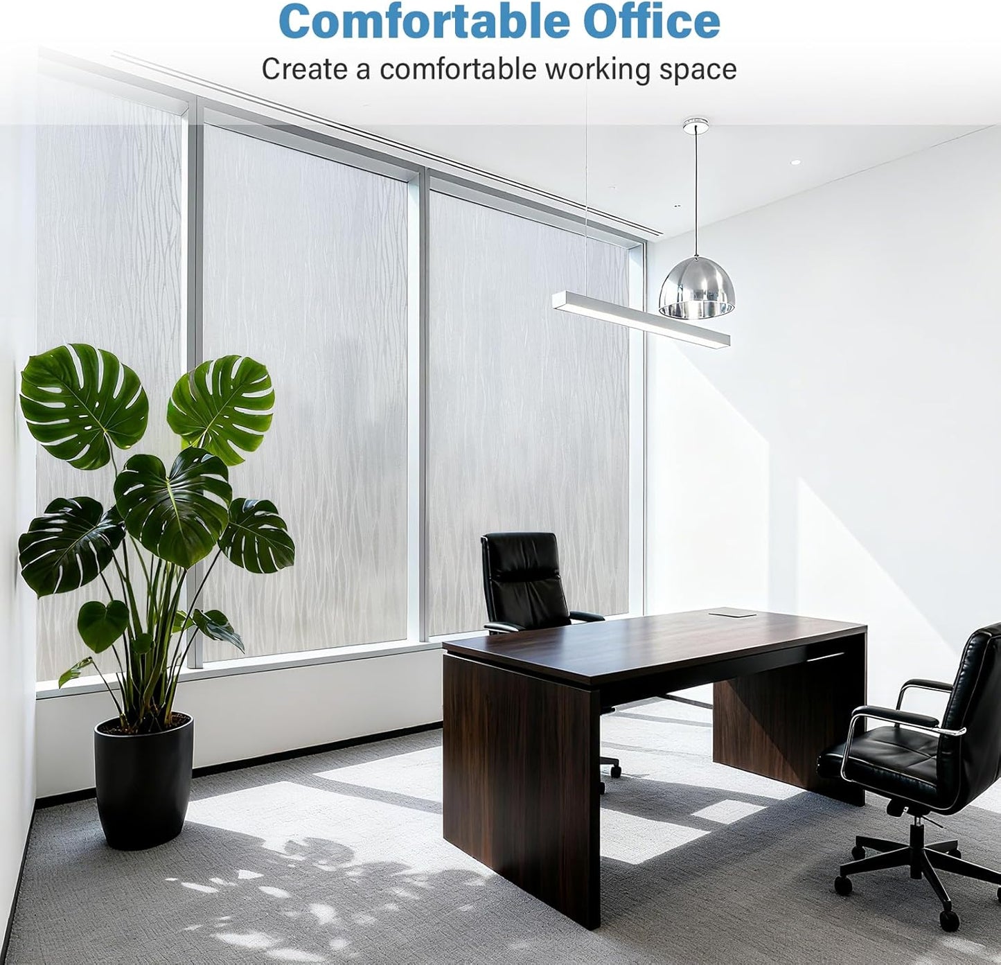 Finnez Frosted Privacy Window Film Static Cling, Non-Adhesive Decorative Cover for Glass Door & Windows, No Glue Removable Clings UV Blocking Waves Design for Home Office 45.2 x 157.4 Inches