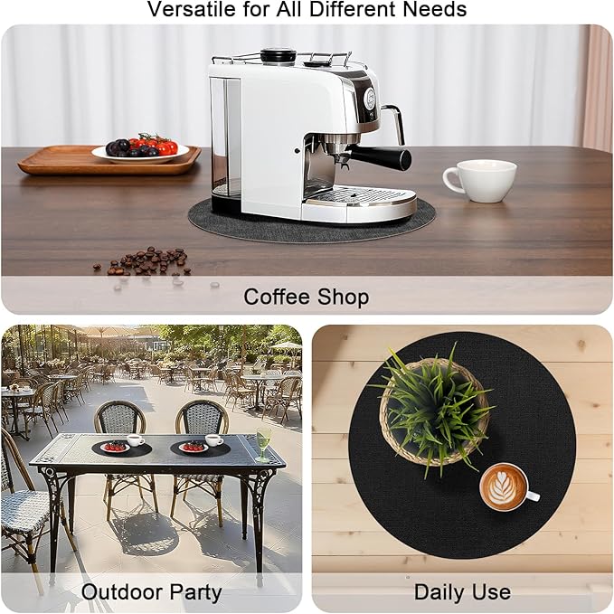 Myir JUN Round Placemats, Dual Sided Faux Leather Place Mats Set of 4 Indoor/Outdoor Non-Slip Washable Table Mats (Gray Black, Set of 4)