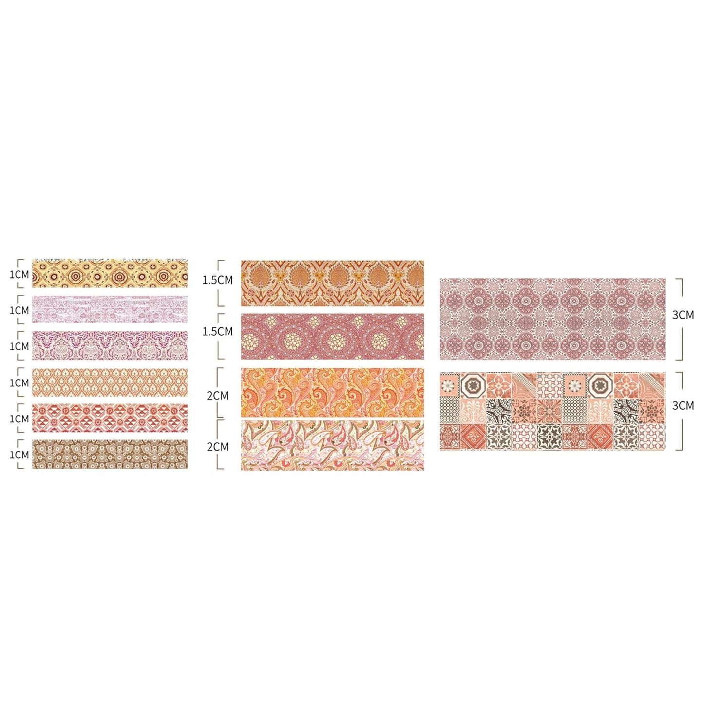 12 Rolls Exotic Charm Washi Tape Set Floral Arts Adhesive Tapes Geometric Garden Decorative Masking Tape Sets for Craft, Kids, Scrapbook, DIY, Gift Wrapping (Crimson Cliff)