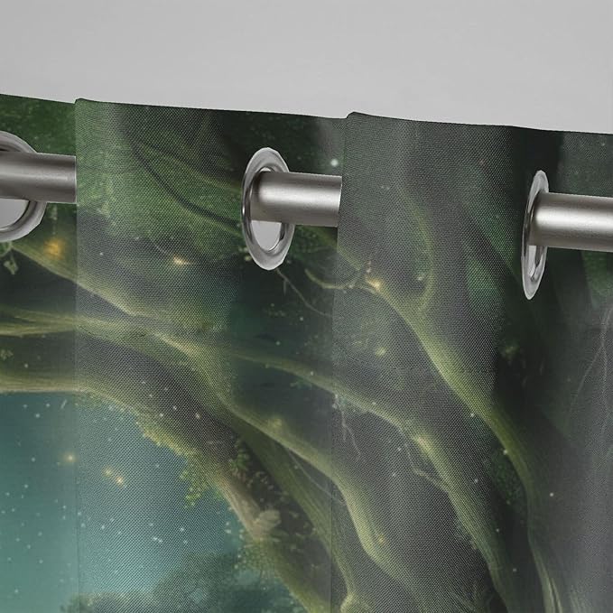 Forest Theme Outdoor Curtains for Patio Waterproof,Trees Moon Lake Pattern,Light Filtering Curtains Outside Curtains for Porch, Gazebo, Pergola, Backyard,Set of 2 Panels,54 x 108 inch,Green