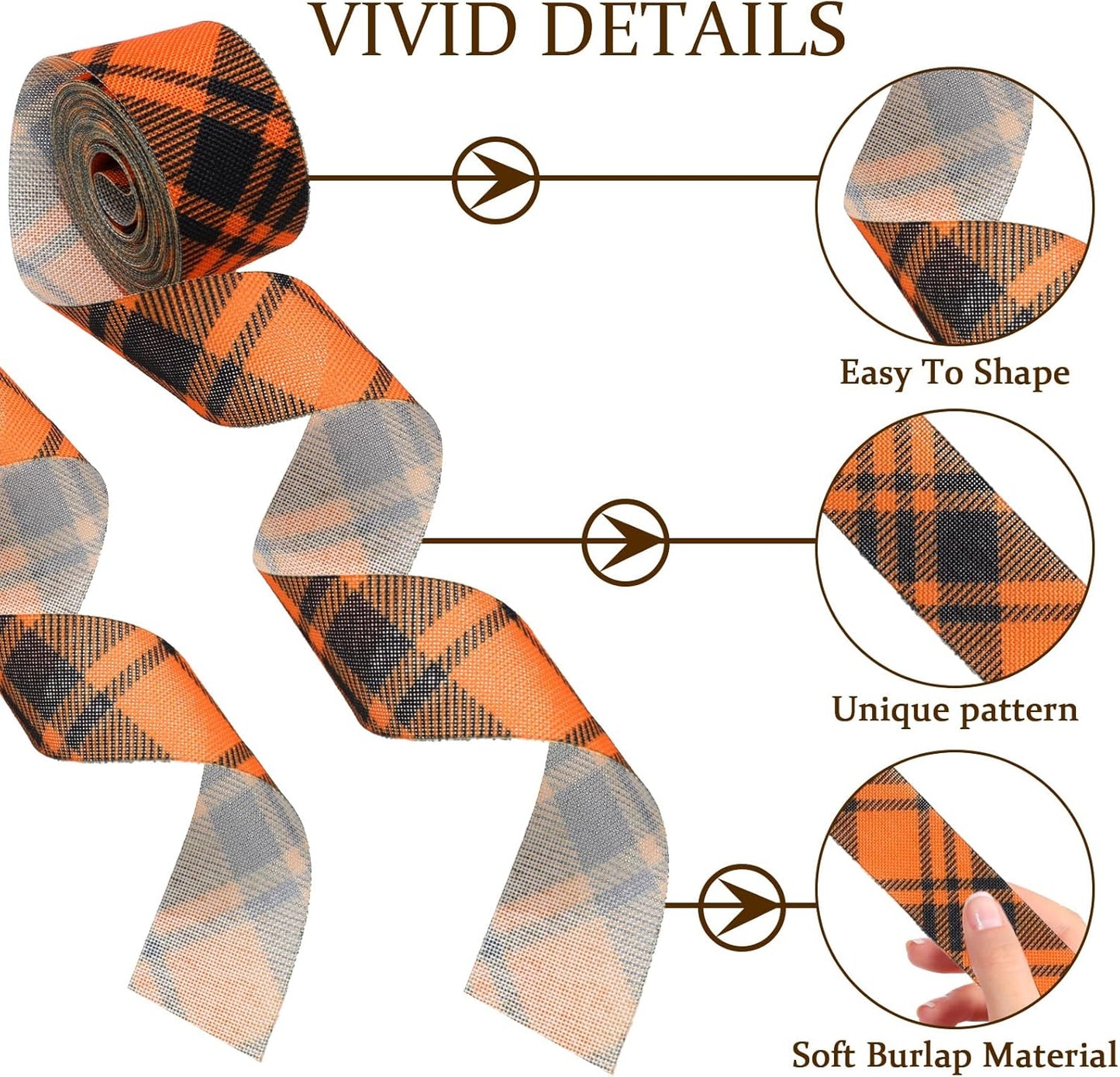 10 Rolls 50 Yard Halloween Plaid Burlap Ribbon Rolls 1 Inch Gift Wrapping Ribbon Decorative for DIY Crafts Wreath Bow Making Supplies Home Decor