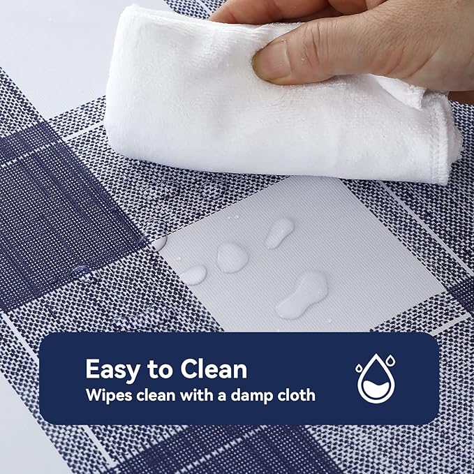 Romanstile Rectangle Vinyl Tablecloth, 100% Waterproof Oil-Proof Checkered Plastic Table Cloth, Heavy Duty Wipeable Table Covers for Dining, Camping, Picnic, Outdoor - 54 x 120 Inch, Blue Checkered