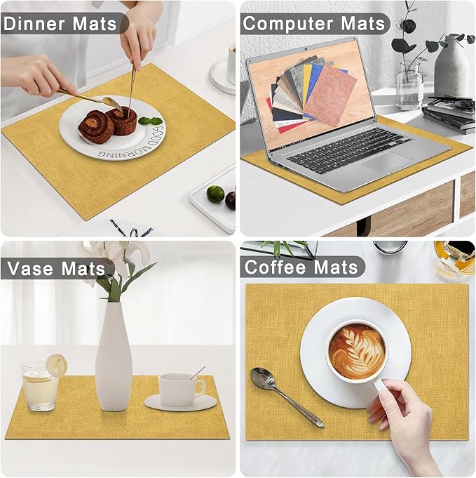 Homaxy Faux Leather Heat Resistant Placemats for Dining Table Set of 4, Waterproof Wipeable Washable PU Table Mats, Easy to Clean Anti-Slip Place Mats, 11.8" x 17", Yellow