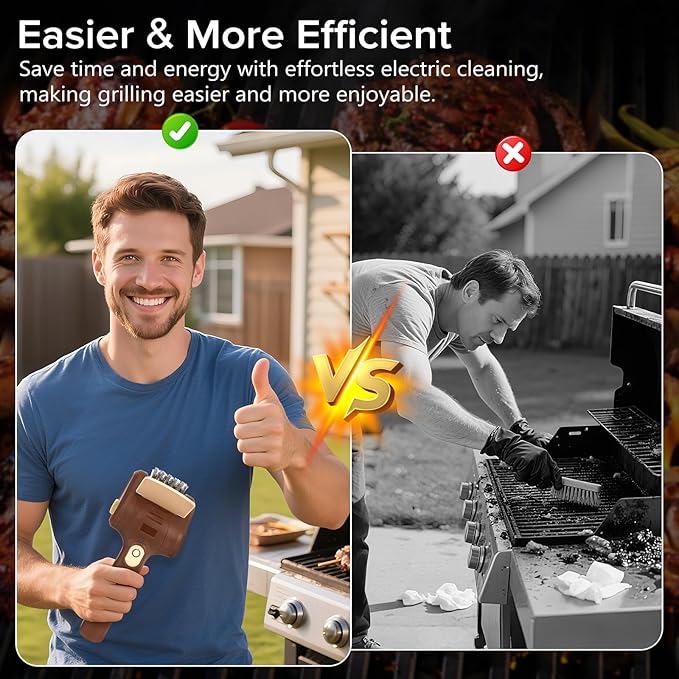 BBQ Grill Brush for Outdoor Grill, Cordless Electric Grill Cleaner, Rechargeable Grill Cleaning Stainless Steel Brush, Grill Scraper, BBQ Accessories Brown