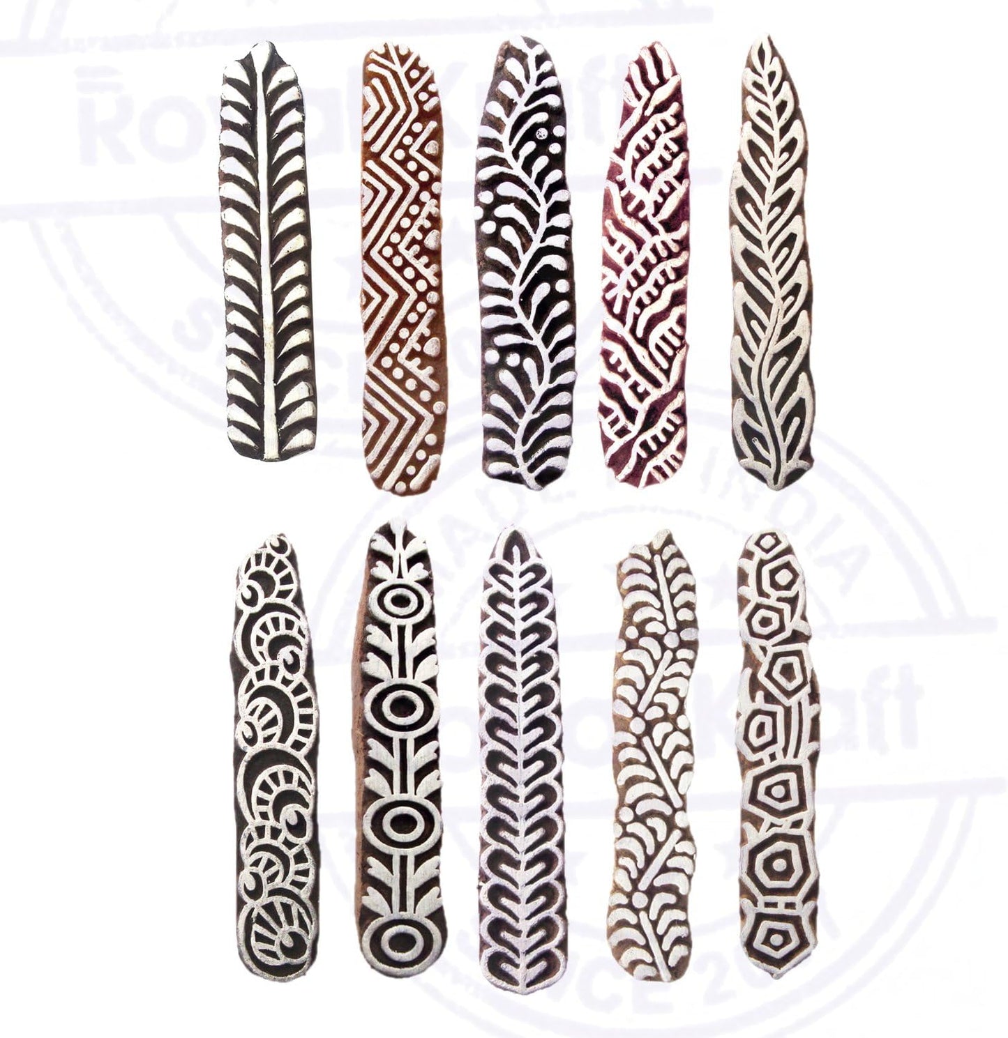 Mehndi Print Blocks Stylish Border Pattern Wooden Stamps (Set of 10) Htag2156