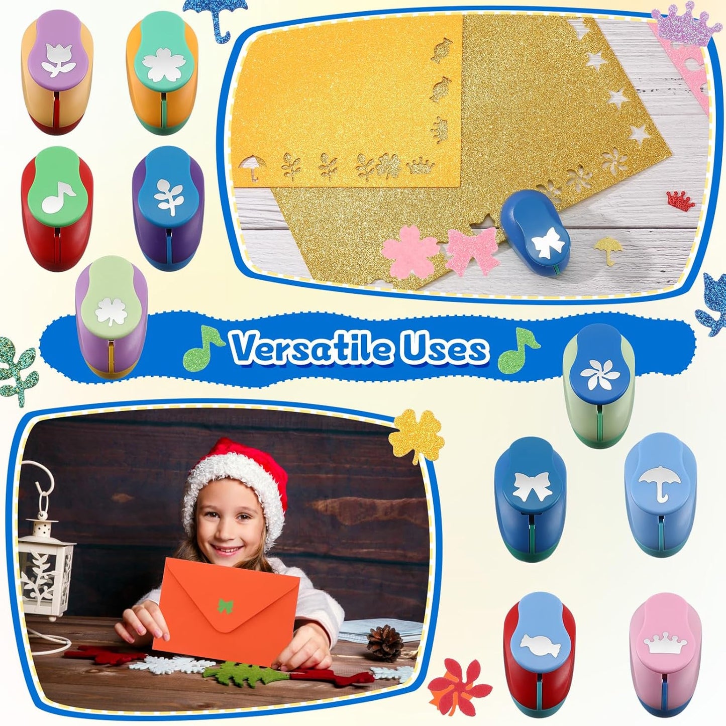 Harloon 10 Pcs Craft Hole Punch Shapes 1 Inch Paper Punch Hole Mix Shapes Cutters for Paper Crafting Scrapbooking Kids Teacher Office Supplies(Cute)