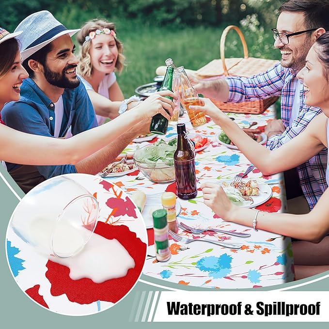 misaya Rectangle Waterproof Vinyl Table Cloth, Wipeable Tablecloth with Flannel Backing, Plastic Table Cover for Dinner, Picnic, Indoor and Outdoor (Flowers, 52" x 70")
