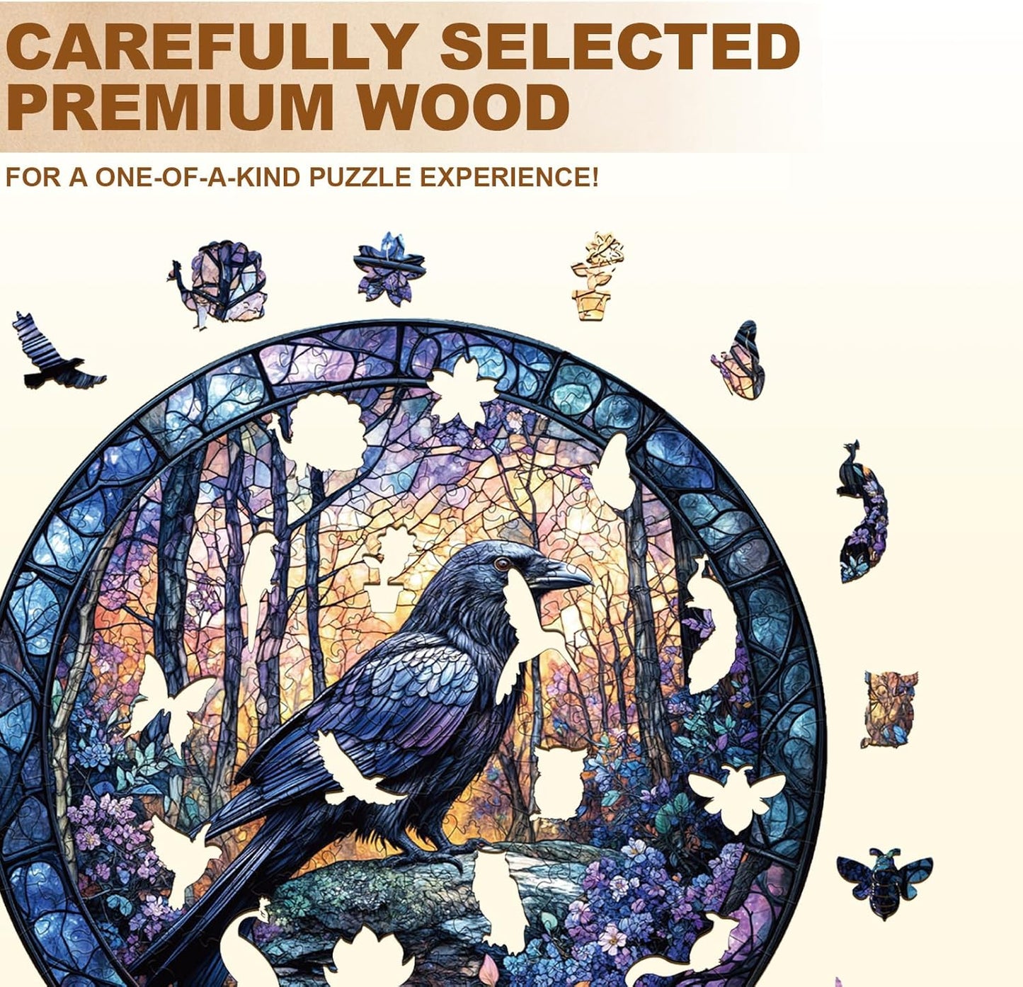 Wooden Puzzles for Adults, Wooden Jigsaw Puzzles, Exquisite Raven Puzzle, Gifts for Family or Friends for Any Holiday.（8.5 * 8.5 in 100pcs）