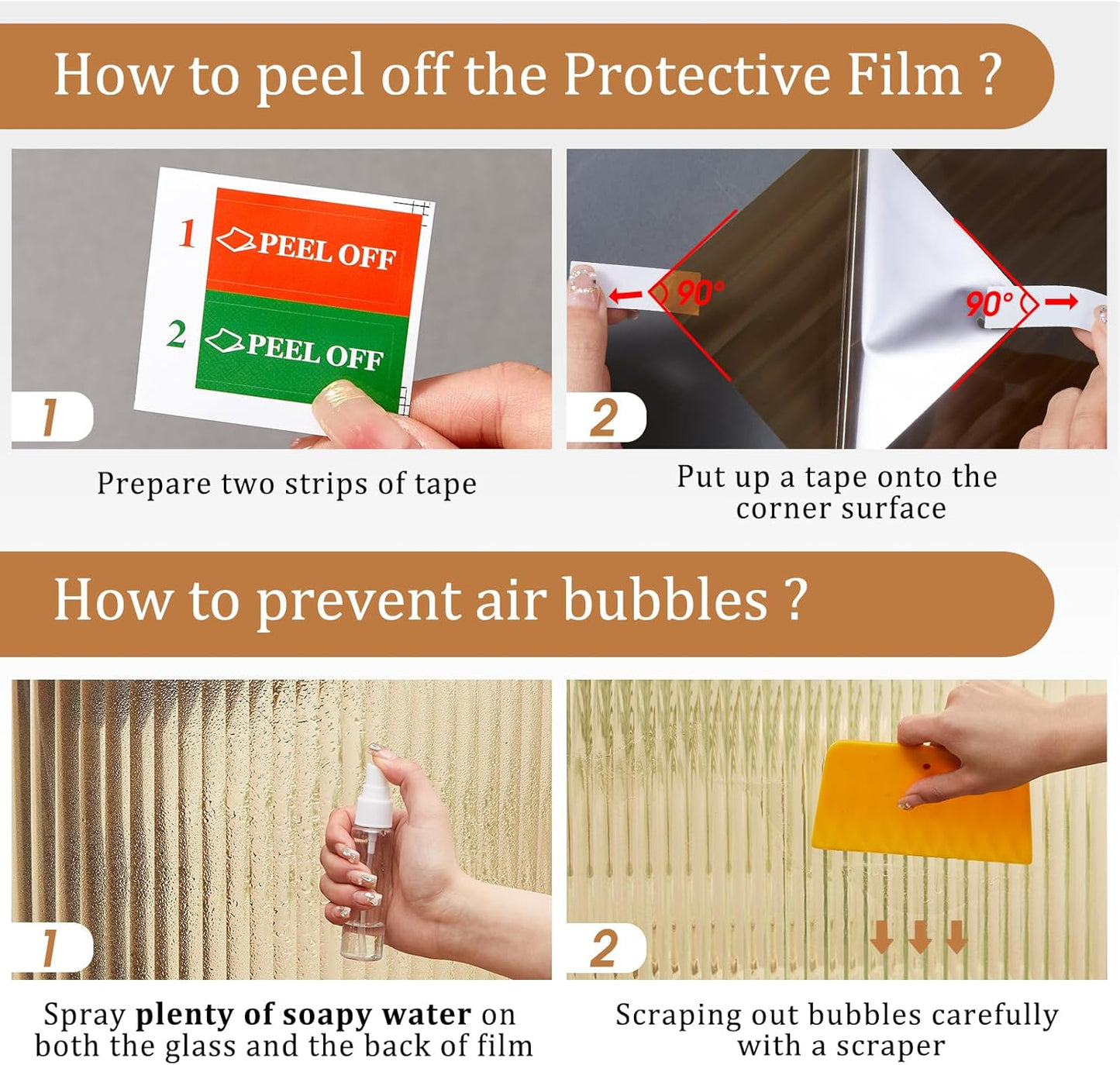 Beautyhero Window Privacy Film, Frosted Reeded Glass Cling, 3D Decorative Coverings with UV Blocking, Adhesive Stickers for Bathroom Doors Cabinet