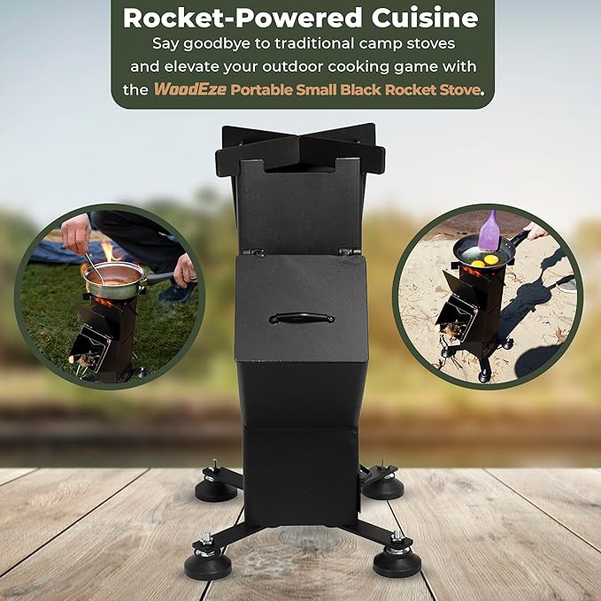 Portable Small - Black Rocket Stove - Efficient Campfire Cooking with Twigs, Lightweight & Compact, Perfect for Camping, Tailgating, Backpacking & Backyard - Easy Setup for High Heat Preparing