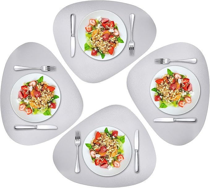 Herda Placemats Set of 4 for Dining Table Mats Place Mats Grey Leather Placemats Set of 4,Wipeable Washable Place Mats for Kitchen Dining Patio Table Heat Resist Easy to Clean Grey Table Mats