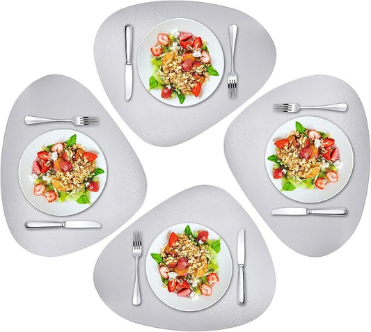 Herda Placemats Set of 4 for Dining Table Mats Place Mats Grey Leather Placemats Set of 4,Wipeable Washable Place Mats for Kitchen Dining Patio Table Heat Resist Easy to Clean Grey Table Mats