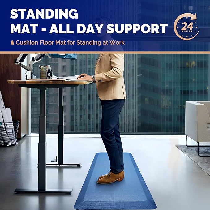 FEATOL Anti Fatigue Mat for Standing, 9/10 Extra Thick Ergonomic Standing Desk Mat, Comfort & Durable Memory Foam Standing Mat at Home,Office All Day (20" x 39", Blue, 1PC)