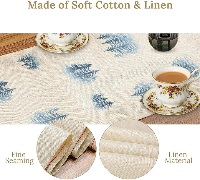 Forest Table Runner, Rustic Farmhouse Mountains Birds Pine Tree Woodland Jungle Cottage Country Coffee Table Center Decor for Home Kitchen Dining Patio Holiday Party Table Decorations, 13"x72" Inch