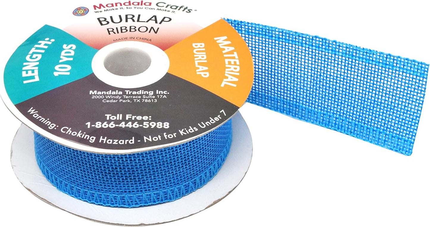 Mandala Crafts Sky Blue Burlap Ribbon 1.5 Inches Wide Jute Ribbons for Crafts - 20 Yds Roll Rustic Burlap Wrap Trim Ribbons for Wreaths Bows Wedding Party Decoration