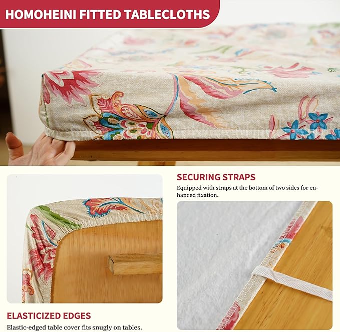 Rectangle Picnic Table Cloth, Elastic Waterproof Fitted Vinyl Tablecloths for 5 Foot Tables, Wipeable Flannel Backed Table Covers for Dining, Camping, Outdoor(Songbird,30"x60")