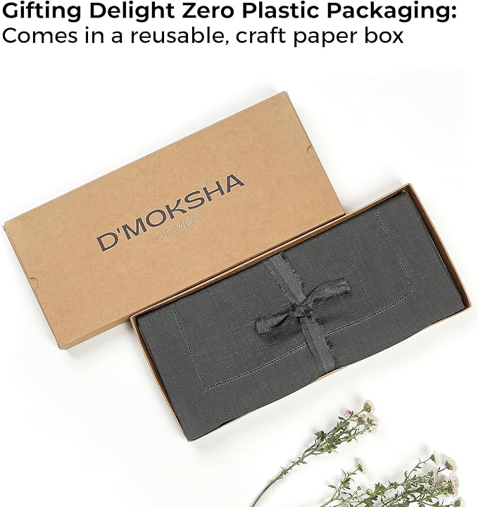 D'Moksha Homes Linen Charcoal Grey Table Runner 144 Inches Long - 100% Pure Linen Extra Long Table Runner 14 x 144 Inch for Spring, Easter - Classic Hemstitch