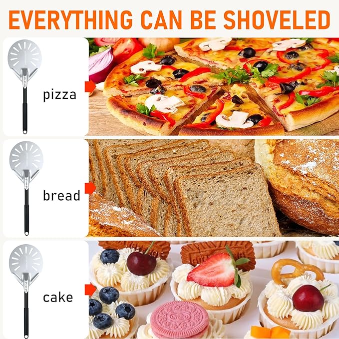 Perforated Pizza Peels 6 INCH pizza spatula paddle Long Handle Metal Pizza Spatula for Indoor and Outdoor (12inch extension)