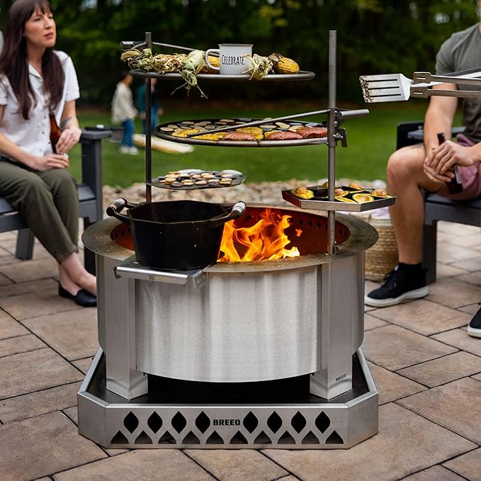 Breeo Smokeless Fire Pit (X Series 30, Stainless Steel) | 34.5 inch Smokeless Firepit for Outside | 94 Pounds | Ideal for Families, Gifts for Dad | Compatible with Wide Range of Breeo Accessories