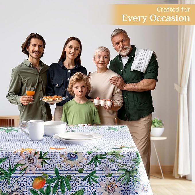 Maison d' Hermine Table Cloth Rectangle Table 100% Cotton 70 x 90 Inches Tablecloth Reusable Decorative for Dining Room, Farmhouse, Home, Party, Festive & Wedding Spring Summer - Passiflora