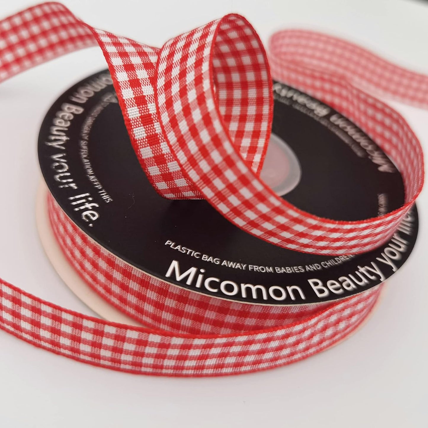 Red and White 100% Polyester Gingham Ribbon 25 Yards Each Roll (5/8", red)