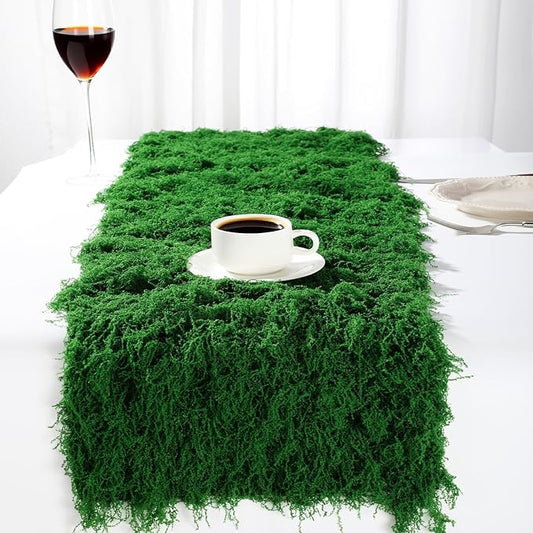 Zeyune 1 Pcs Fake Moss Table Runner for Crafts 12'' x 71'' Artificial Moss Sheet Roll Waterproof Carpet Blanket for Wall Roof Garden Wedding Birthday Party Table Decoration(Dark Green)