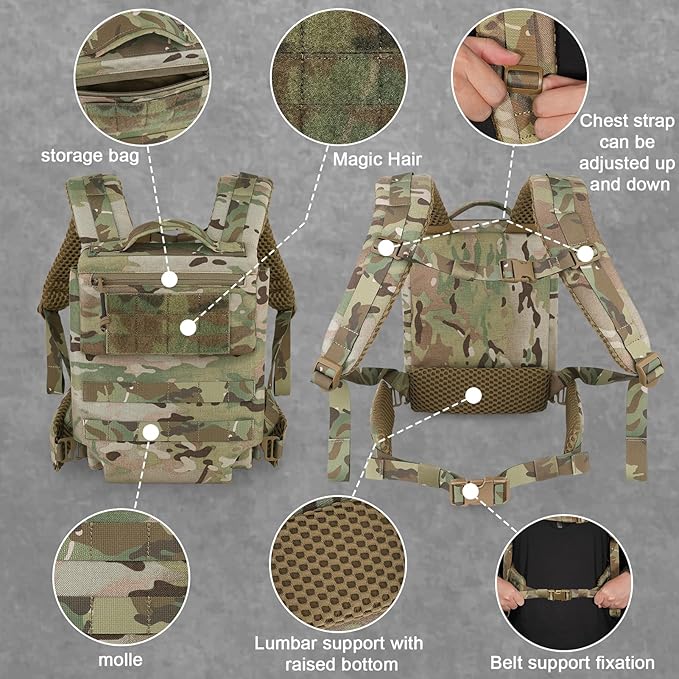 PETAC GEAR Upgraded Weighted Backpack Rucking Backpack for Weight Plates/Honeycomb Breathable fabric/Belt support/Back support platform (max 15lbs capacity) (MC)