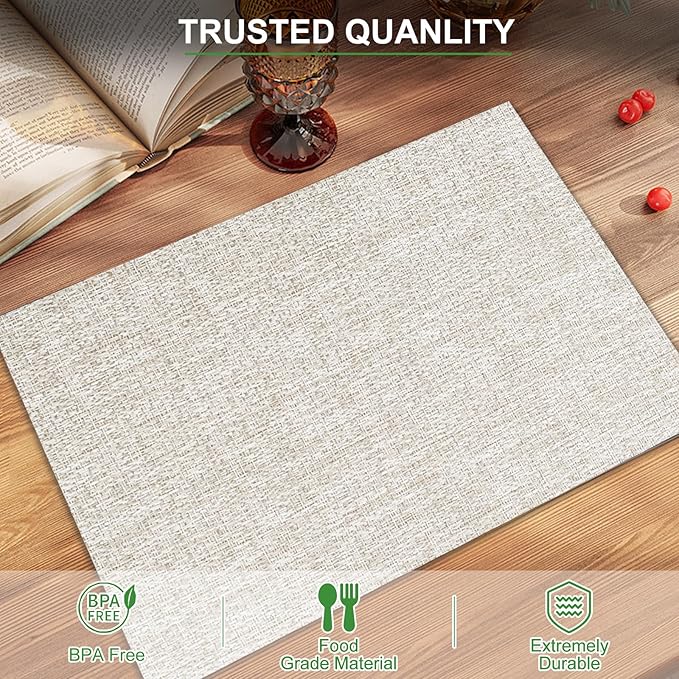 BETEAM Placemats Set of 6, Woven Vinyl Placemat for Dining Table Washable Wipeable Kitchen Place Mats Durable Indoor Outdoor Table Mats
