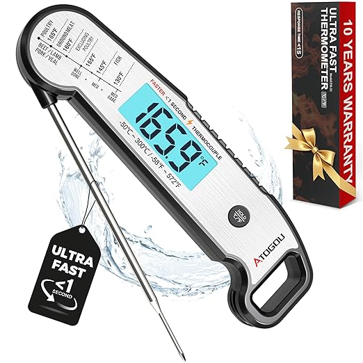 Atogou Professional Food & Meat Thermometer, 1 Sec Instant Read & ±0.5℉ Accuracy, Thermocouple Sensor, IP67 Waterproof Digital Thermometer for Cooking, BBQ, Grill Gifts for Men Him Dad Birthday