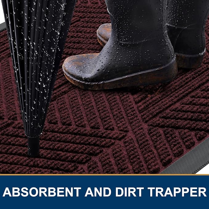 Smiry Front Door Mat Outside Entrance, Heavy Duty Sturdy Natural Rubber Doormat, Trap Dirt and Moisture, Easy Clean Low Profile Mats for Indoor Outdoor Entry, Irregular Triangle (47x24, Dark Red)
