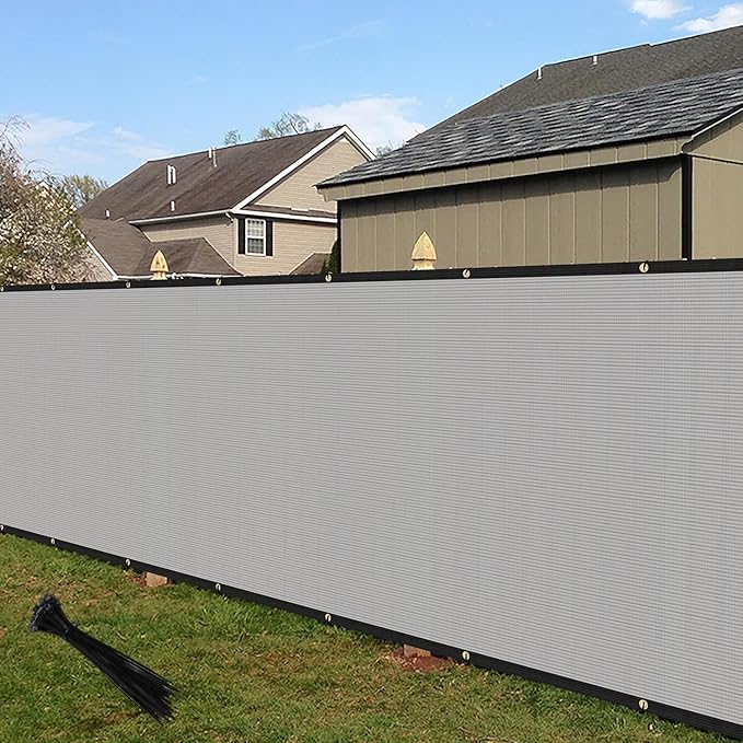 ECOOPTS 4'x12' Privacy Fence Screen Windscreen with Copper Grommets, Fit for Commercial Fence and Residential Garden Outdoor 90% UV Blockage, Cable Zip Ties Included (Gray)