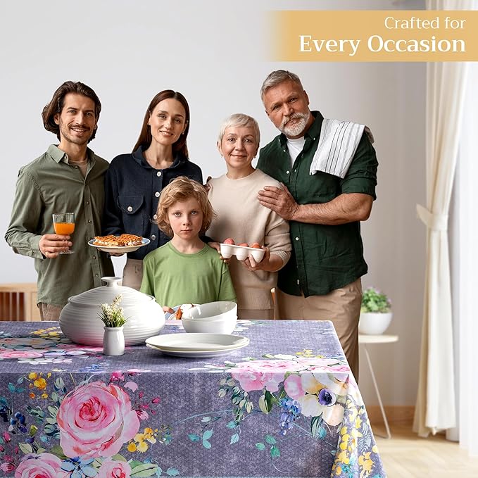 Maison d' Hermine Table Cloth Rectangle Table 100% Cotton 54 x 72 Inches Tablecloth Reusable for Dining Room, Farmhouse, Home, Party, Festive & Wedding Spring Summer - Sweet Rose Lavender - Lush