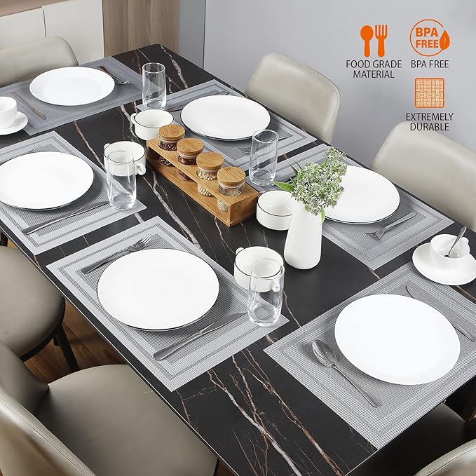 Placemats Set of 6,Washable,Heat and Stain Resistant Indoor/Outdoor Place mats,Vinyl Woven Non Slip Table Mats for Restaurant Table Protection,PVC Placemats(Gray,6PCS)
