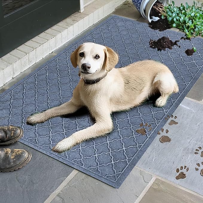 WaterHog Heavy Duty Doorway Mat, 3' x 5', Made in USA, Durable & Skid-Resistant Entryway Mat, Water-Trapping, Indoor/Outdoor Decorative Floor Covering, Cordova Collection, Bluestone