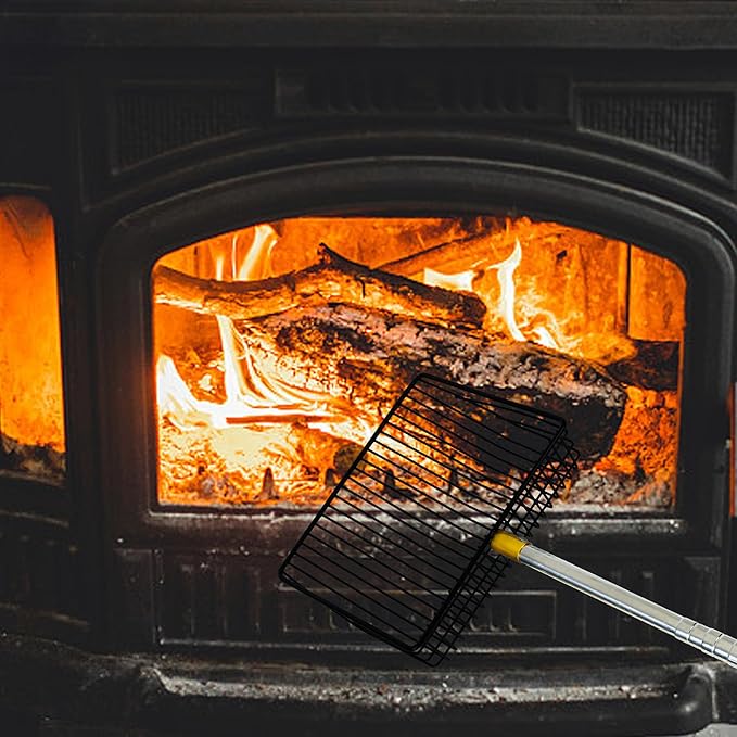 Hollow Out Fireplace Shovel Black Metal Coal Shovel Fireplace Ash Sifter Scalable Stainless Steel Handle with Silicone Protector to Prevent Burns, Fireplace Tools for Woodstove to Separate Coals