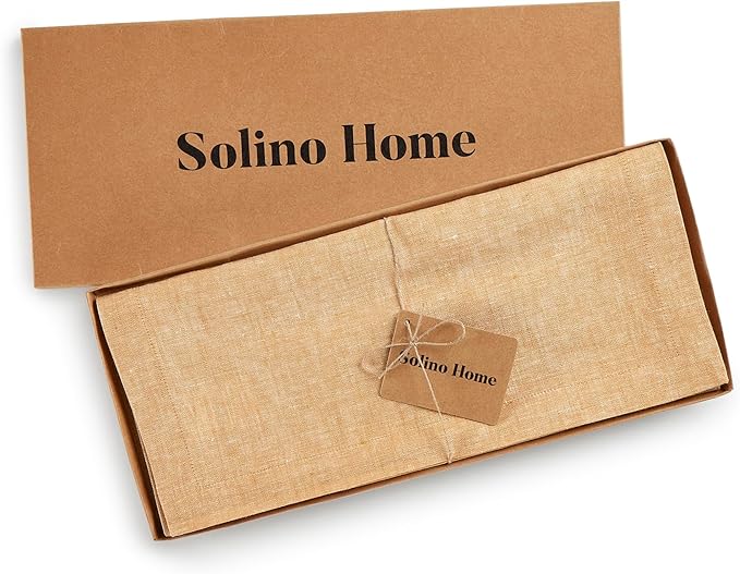 Solino Home Linen Table Runner 132 Inches Long - Athena, 100% Pure Linen Golden Nugget Table Runner 14 x 132 Inch for Dining, Spring, Easter