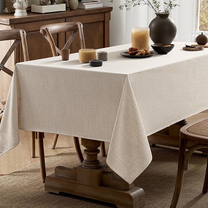 MIULEE Grayish White Linen Polyester Tablecloth 60x104 Inch Spring Rectangle Table Cloth Waterproof,Stain Resistant & Wrinkle Resistant for Dining Party Wedding