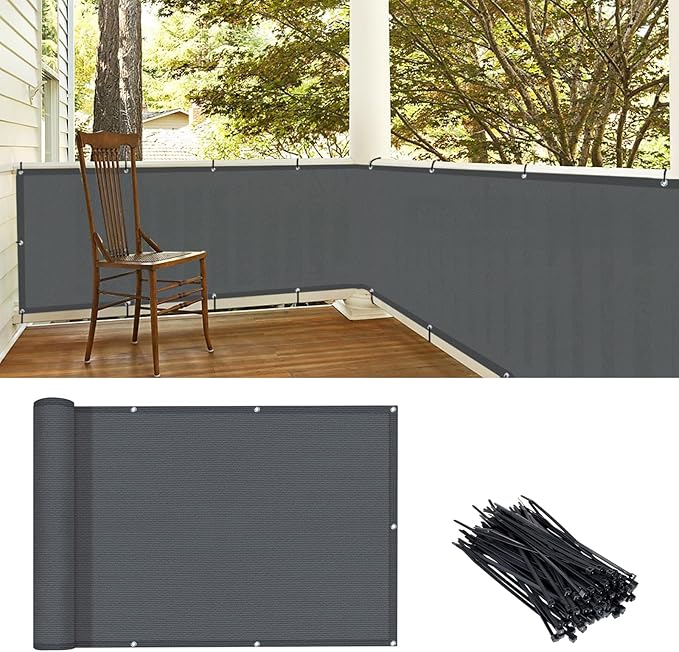 LOVE STORY 3.3'x19.7' Dark Grey Balcony Screen Privacy Fence Cover (HDPE) UV Protection Weather-Resistant 3 FT Height Shield for Deck, Patio, Backyard, Outdoor Pool, Porch, Railing