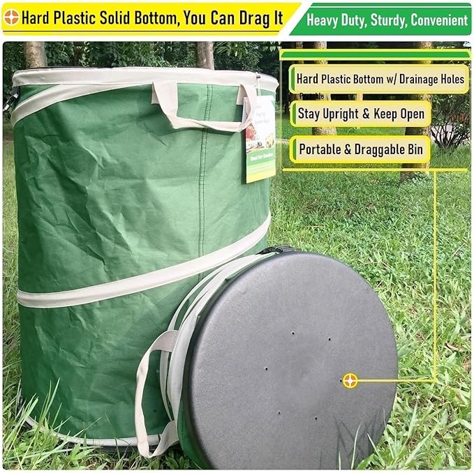 32-Gallon Collapsible Trash Can (19x25 in) Hard-Shell Bottom Leaf Bag,Yard Waste Bag,Garden Debris Container,Pop-Up Recycling Bin,RV Camping Waste Bin,Laundry Hamper,Lawn Grass Clippings,Weeds Basket