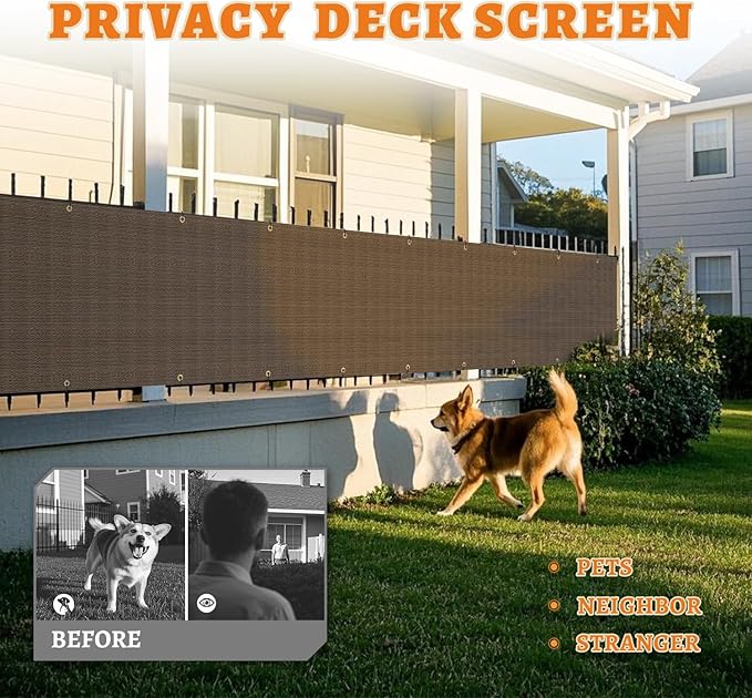 2.5' x 278' Balcony Privacy Screen Fence Cover with Zip Ties Grommets for Apartment Patio Porch Deck Backyard Outdoor (Brown)