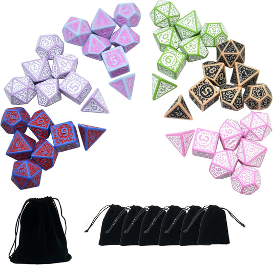 SmartDealsPro Retro Polyhedral Dice Sets with Pouches for D&D DND RPG MTG Dungeon and Dragons Table Board Roll Playing Games D4 D6 D8 D10 D% D12 D20