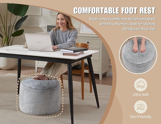 Round Pouf Ottoman Foot Rest Plush Ottoman Footstools for The Living Room Ottomans Stuffed Full of Foam Blocks 26"x18" Large Foot Stool Dark Grey Footrests Hassocks and Ottomans Set