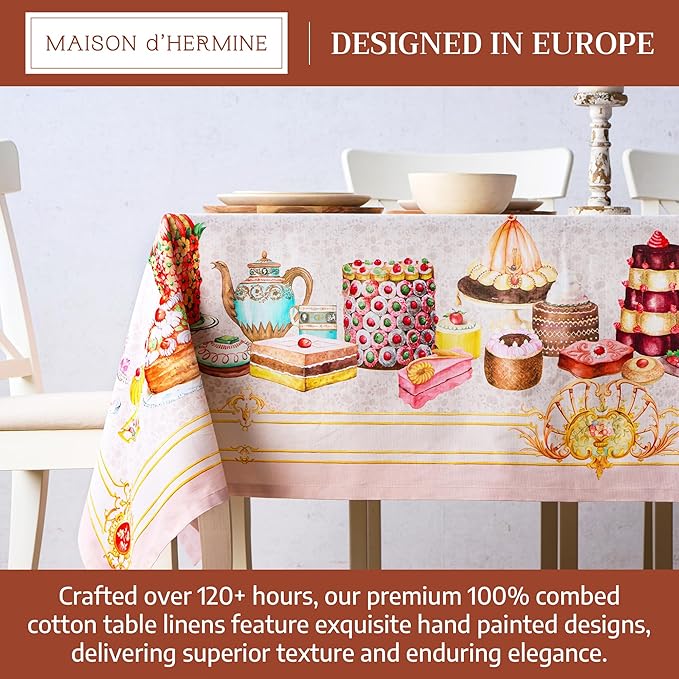 Maison d' Hermine Premium Table Cloth Square Table 100% Combed Cotton 70 x 70 Inches Tablecloth Reusable Decorative for Dining Room, Farmhouse, Home, Party, Festive & Wedding - Pastries