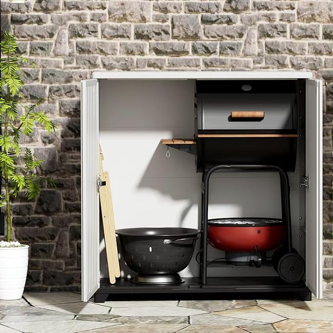 Outdoor/Indoor Storage Box,Resin and Plastic Storage Cabinet Waterproof,Outdoor Cabinet for Patio/Garden/Balcony/Backyard/All Room(NO Shelf-White)